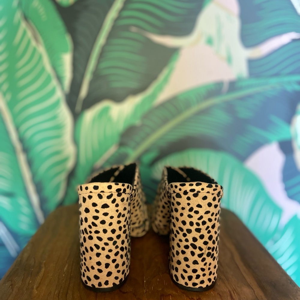 Qupid Cheetah Print Mules With Triangle Heel - image 3